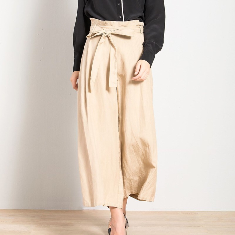 High waist silk and linen summer pants